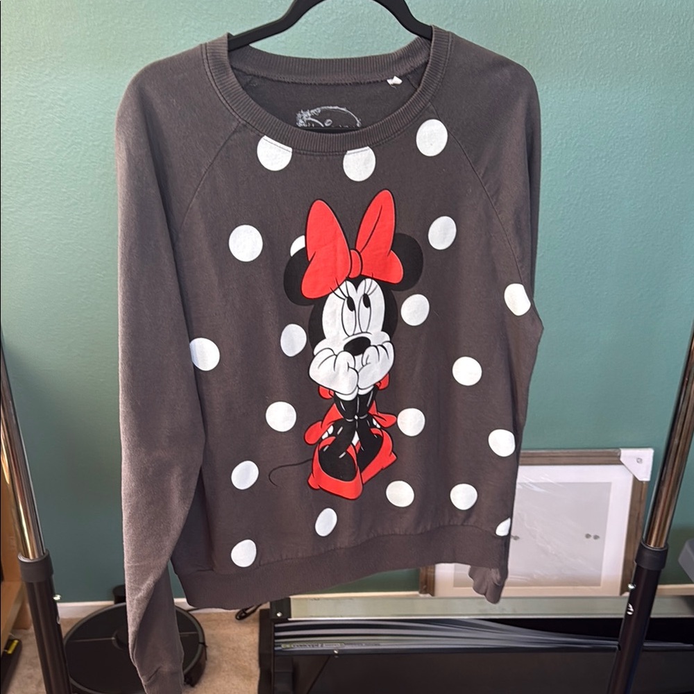 Disney Women's Gray Polka Dot Minnie Mouse Top